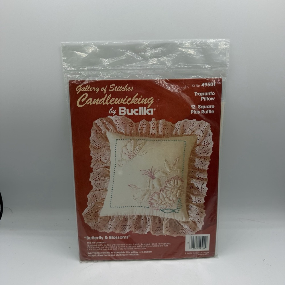 Bucilla Candlewicking 12" Square Trapunto Pillow Butterfly & Blossoms #49501